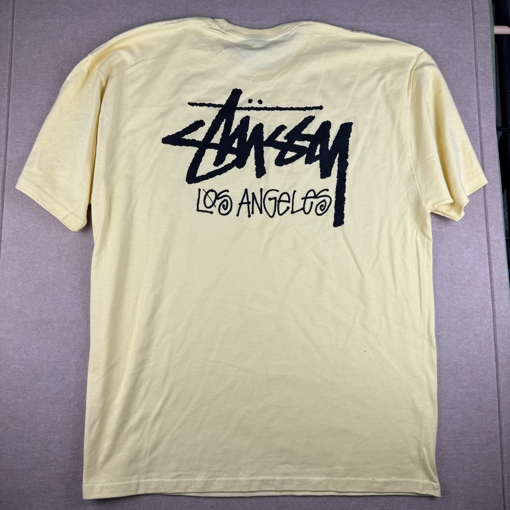 Stussy Los Angeles Shirt Mens 2XL Yellow Logo Streetwear Skate‎ Surf Graphic Tee